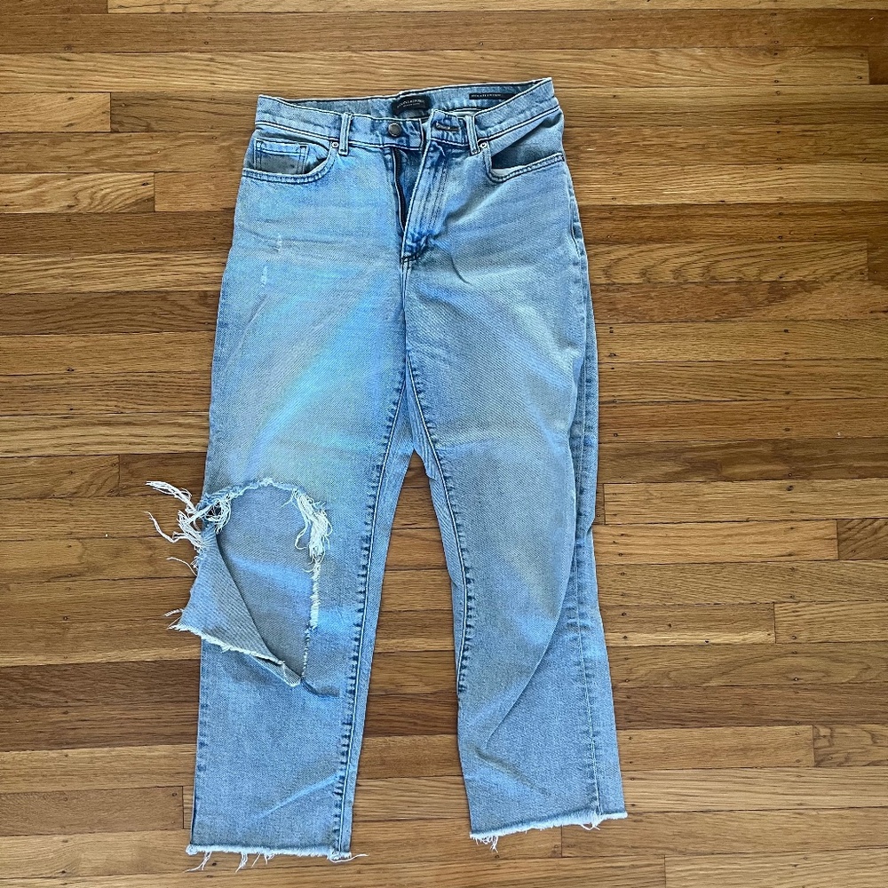 Banana Republic acid wash, ripped, high waste jeans